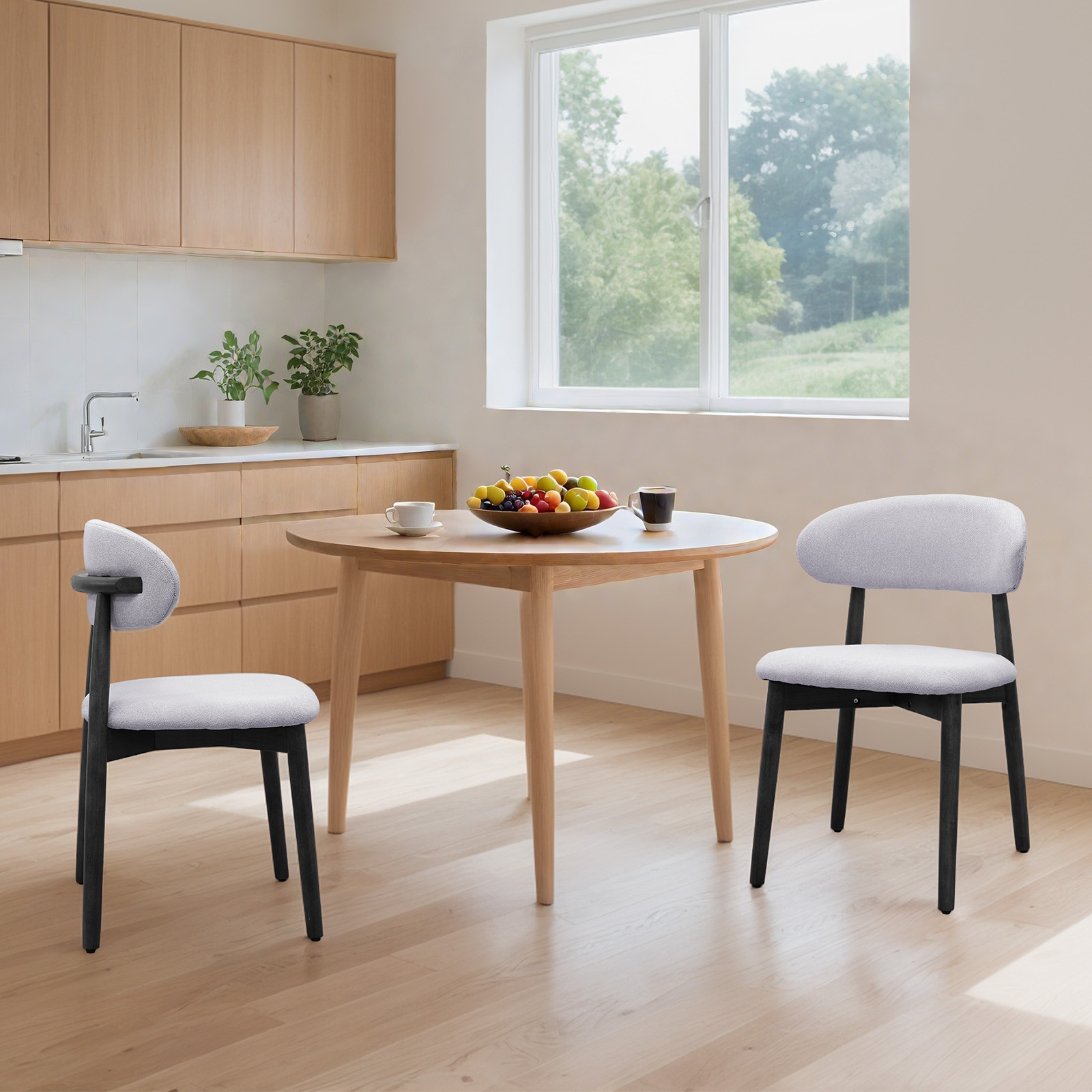 Washed Blue Cotton-Linen Fabric Upholstered Dining Chair With Black Solid Wood Legs, Armless Chair Set Of 4 For Kitchen, Restaurant, Living, Meeting Room_voghion.com
